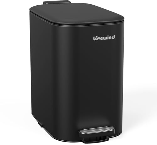 Lovewind 20L Kitchen Bin, Narrow Trash Can with Foot Pedal, Silent Closing Lid, Removable Inner Bucket with Dual Handles & Bag Hole, Easy Clean Metal Bin for Kitchen, Office, Bathroom, Living Room