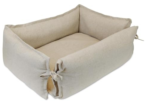 TIENDA EURASIA – Cama Perro Coche | Tela de Poliéster | Asiento Perro Coche | con Cintas de Ajustes | Material Fibra y Poliéster | Doble Uso Cerrada o Abierta (Beige, 60 x 75 cm)
