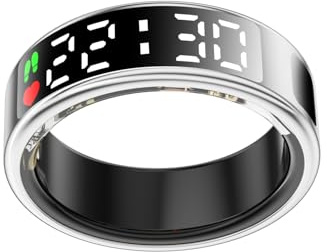Hoorawwi Bague Intelligente pour iPhone, IP68 Bague Intelligente pour Femmes Hommes avec Sommeil Pulse Répulseur d'oxygène Étanche Compteur de Fitness Podomètre Calories Podomètre, Argent #9