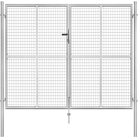 Metal Garden Gate, Swing Gate Entrance Security Door Galvanised Steel 306x250 cm Silver
