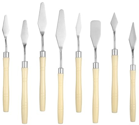 QUARKZMAN 8Pz Spatola Per Pittura Con Lama In Acciaio Inox A Punta E Piatta, Manico In Plastica, Spatola Per Pittura A Olio, Acrilico, Tela, Beige