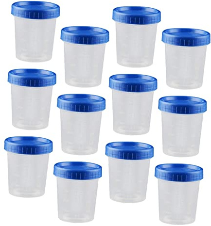 ABOOFAN 25pcs 120ml Graduated Specimen Cups Blue Lids, Measuring Cups for Laboratory Sampling and Liquid Measurement, Plastic Specimen Containers for Scientific Use