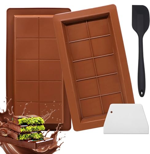 Forbabe Schokoladenform Silikon Tief, 2 Stück Silikonform Schokolade mit Silikonspatel Set Wiederverwendbar Dubai Schokolade Form Extra Tief Schokoladen Form für DIY Schokolade Praline Süßigkeiten