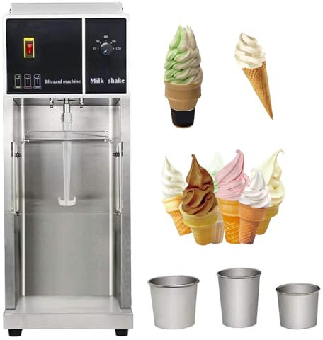 500W Commercial Ice Cream Maker Machine, Stainless Steel Chill Drink Mixer with 3 Cups, Counter top Hard ice Cream Maker with Plastic Mixing Head, for Delicious Frozen Yoghurt, Sorbet & Ice Cream