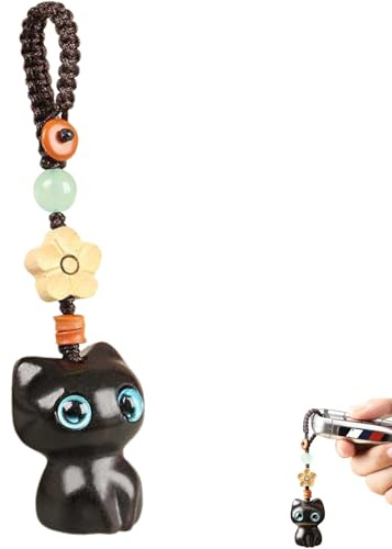fufupaw Schlüsselanhänger Katze, Katzen Anhänger, Schlüsselanhänger Holz, Niedlicher Blauäugiger Katzenanhänger, Ideal für Schlüssel, Rucksäcke, Handtaschen, niedlicher Handyanhänger Glücksbringer