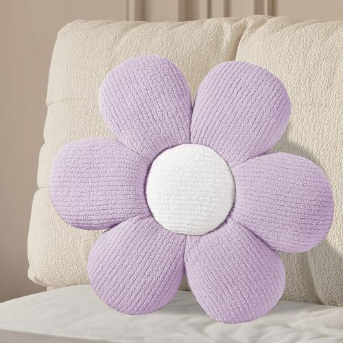 Bocguy Blumenkissen, 40CM Blumen Kissen Aesthetic, Deko Kissen Blumenform, Flower Pillow Plüsch Niedliches Sitzkissen für Sofa & Bett Kinderzimmer, Heimdekoration(Lila)