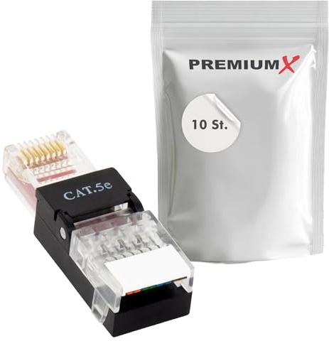Premium X 10x Network Connectors Unshielded RJ45 CAT5e Adapter Coupling for Installation Cable CAT5 and CAT6 AWG 24 to 26 Inner Conductor LAN Connector Tool-Free 1 Gbit/s Gold-Plated Contacts