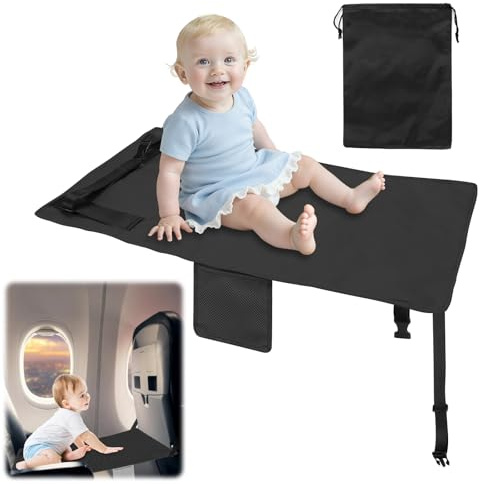 AIDUCHO Flugzeug Sitzverlängerung Kinder, Tragbar Kinderbett Flugzeug, Faltbar Flugzeug Kinder Schlafen, Flugzeug Fußstütze, Reisebett Kinder für Kleine Kinder Flugreisen (Schwarz)