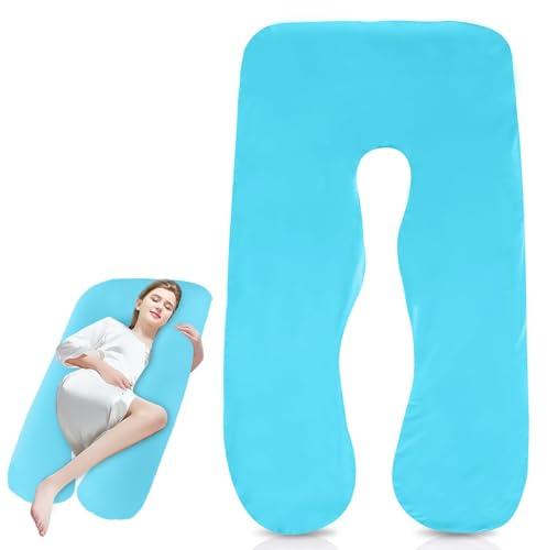 Federa per cuscino per gravidanza a forma di J per cuscino per chi dorme sul fianco, in cotone rimovibile, lavabile in lavatrice, per adulti, per allattamento, 150 x 80 cm, blu mare