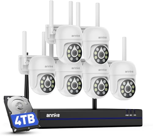 ANNKE 5MP Überwachungskamera Set Aussen WLAN, 16CH 4K NVR mit 6X 5MP PT WiFi Kameras, Farbnachtsicht, Zwei-Weg-Audio, Intelligente Personenerkennung, 24/7 Aufnahme Innen Outdoor, 4TB HDD
