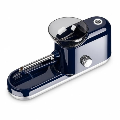 KinZon Machine à Rouler Électrique Automatique, Formats 8 mm et 6,5 mm, Remplissage par Bouton, Tube en Acier Inoxydable, Alimentation à Spirale, Plateau Amovible, Design Compact (Bleu)