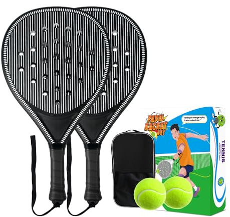 Set di 2 racchette da spiaggia per tennis – Superficie in ABS e nucleo in schiuma EVA con 2 palle e sacchetto per il trasporto – Per l'esterno, la sabbia, il giardino, la piscina (nero)