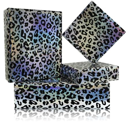 Holografiskt leopardomslagspapper – 1 minirulle – 43 cm x 25 cm svart och vit metallisk blank presentinslagning för födelsedag, babyshower, jul, alla hjärtans dag