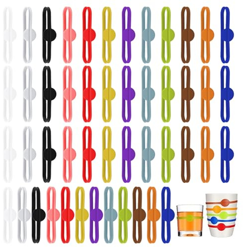 MYLERCT 48 Stück Glas Markierung TrinkgläserSilikon 12 Farben