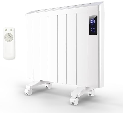 Fierscial 800W Plug-in Convection Electric Panel Wall Heaters for Indoor Use, Quiet Fan-Less Design, Freestanding/Wall Mount Space Heater with Adjustable Thermostat, 24H Timer, Digital Display(White)