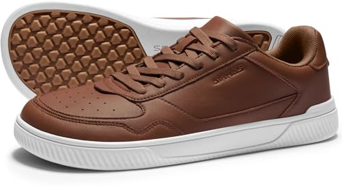 AIRHAS Men's Barefoot Shoes | Wide Toe Box Minimalist Sneakers | Vegan Leather Zero Drop Casual Walking Shoes(Brown 12.0W)