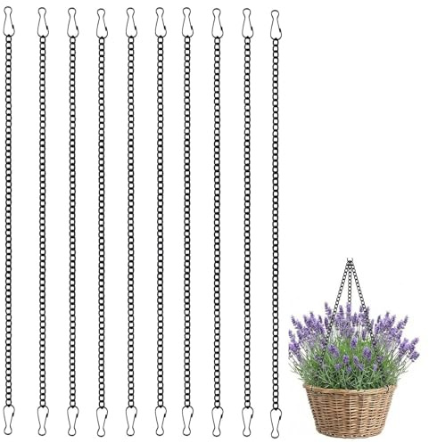 JOVYTH 10 Piezas Cadenas Colgantes De 50 Cm, Cadena Metálica Para Colgar Con Ganchos, Cadenas Para Macetas Colgantes, Comederos De Pájaros, Adornos, Negro