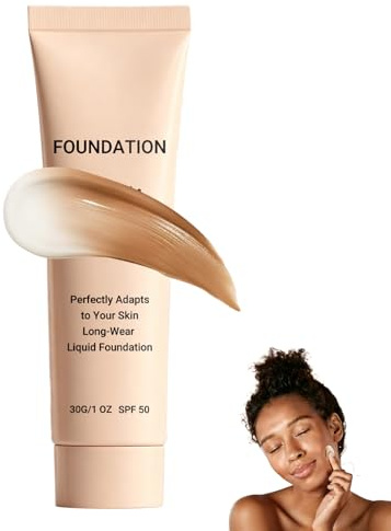 Colour Changing Foundation Dark Tone, SPF 50 Liquid Makeup Base | Skin Adapting Concealer for Mature Skin, Long Lasting Lightweight Medium Coverage, Hydrating Face Blemish Cover, 30g
