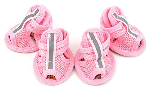 Zunea Sommer-Mesh-Hundeschuhe, atmungsaktiv, rutschfest, Pfotenschutz, reflektierend, verstellbar, für kleine Haustiere, Hunde, Katzen, Welpen, Rosa, Nr. 4