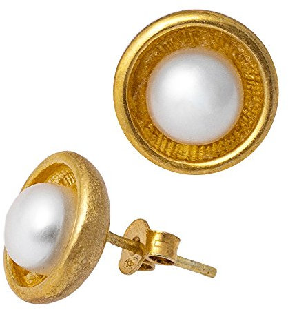 Pendientes Dorado perla plata 925 Cáliz surcos cepillado 12 mm oro herrero trabajo