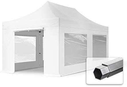 TOOLPORT Faltzelt Professional 3x6 m - mit 4 Seitenteilen (Panoramafenster) Faltpavillon ALU Pavillon Partyzelt weiß