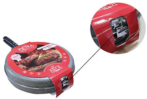 Tegame Girafrittata Effetto Fornetto Antiaderente, Pietra, Nero/Argento, 32 cm