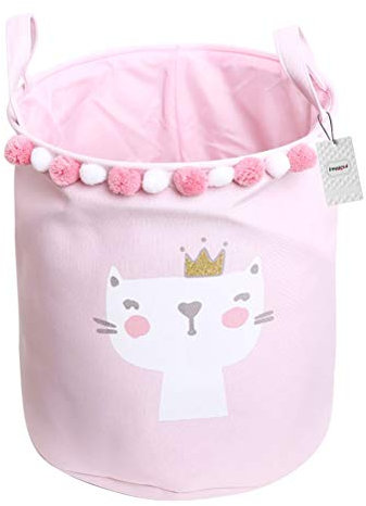 Inwagui Aufbewahrungskorb Kinderzimmer Wäschekorb Stoff Wäschesammler Baby Spielzeug Aufbewahrungsbox - Rosa Pompons, Katze