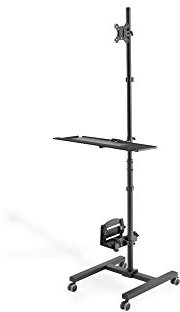 DIGITUS Estación de trabajo móvil con ajuste individual de altura - para monitores de 17 a 32 - gestión de cables integrada - con soporte para PC - negro