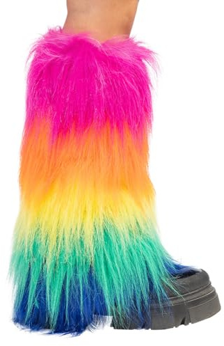 Boland - Beinwärmer Regenbogen Rave | Stulpen aus Kunstfell für Pride, CSD, Kostüm, Karneval und Mottoparty