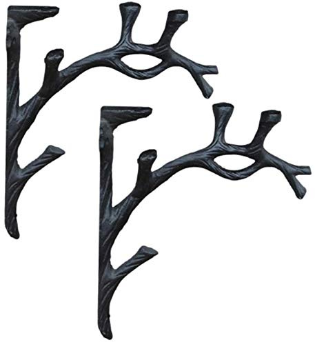 2 Stück Vintage Regalträger,Gusseisen Regalhalterungen, Astform, Mach das alte Handwerk, Kreative dekorative Dreieck Regalhalter, Schwerlastkonsole Wandregalträger,Blumenständer(black)