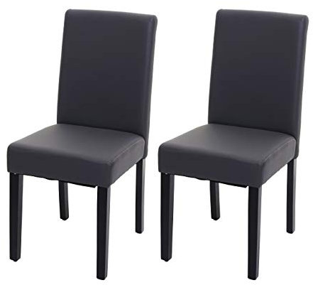 Mendler 2er-Set Esszimmerstuhl Stuhl Küchenstuhl Littau - Kunstleder, grau matt, dunkle Beine