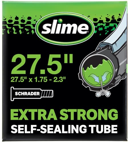 Slime 30088 Fahrradschlauch mit Slime Pannendichtung, extra stark, selbstdichtend, verhindern und reparieren, Schraderventil, 27,5 (650b) x 2,0-2,4