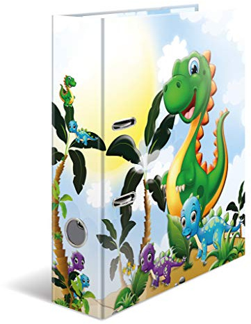 HERMA Ordner A4 Dino Set, 10 Stück, 7 cm breit, Ringordner mit Kindergarten Dinosaurier Motiv, bunter Aktenordner mit Innendruck für Jungen, Mädchen und Kinder