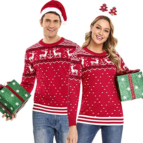 Litherday Unisex jultröja jultomte jumper pullover sweatshirts långärmad fula snöflingor ren jul jumper, Stil B (röd-män), XL