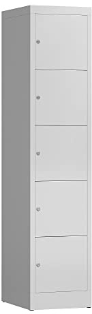 Lüllmann XL Schließfachschrank Fächerschrank 5 Fächer, 1800 x 400 x 500 mm (H 1800 x B 400 x T 500 mm, RAL 9003 signalweiß)