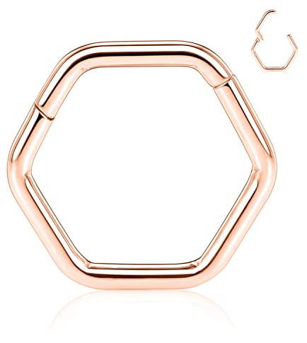 AROWRO 16G Hexagon Septum Nase Conch Ring Conch Daith Helix Piercing Schmuck Chirurgenstahl Septum Conch Daith Schmuck Septum Clicker Daith Conch Knorpel Helix Tragus Rook Ohrring 10mm Rose Gold