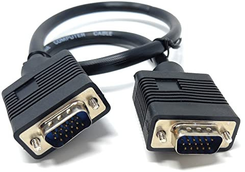 50cm short VGA to VGA Cable 15 pin SVGA Male to Male for Monitor Computer PC Laptops TV Projectors Extension Lead, HD15 All Data Pins Connected 1,6ft Black