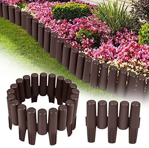 LARS360 5,6M Rasenkante Beeteinfassung Gartenpalisade Holzoptik Beetumrandung Mähkante Spleißbar Garten Border 1 Element (L x H): 28 x 24 cm (Braun)