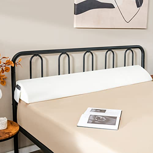 COSTWAY Full/Queen Size Bed Wedge Pillow with Side Pocket, 4FT6/5FT Headboard Pillow Long Gap Filler Bed Foam Cushion, Bolster Pillow Cover Gap Between Mattress and Headboard (White, Queen-60x10x6)