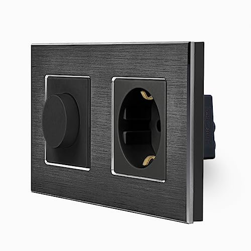Dimmer rotativo, interruttore meccanico per luci a LED, illuminazione con presa e telaio in alluminio, colore nero, per dimmerare una lampada, timer di lusso