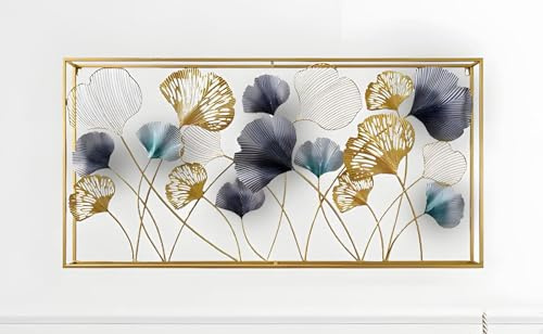 Dekoleidenschaft 3D Wandbild Ginkgo aus Metall in gold, anthrazit, türkis, 125x60 cm, Wanddeko, Wandschmuck