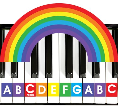 QMG Rainbow Color Piano & Keyboard Note Stickers – Removable, No Residue – Color-Coded Note Labels – Fits 49/61/76/88-Key Keyboards