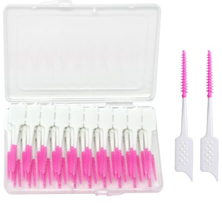 320 Stück Interdentalbürsten, Silikon-Zahnseide-Plektren, tragbare rosa Zahnseide-Sticks Zahnstocher, Zahnstocher, Zahnseide-Sticks für Zahnspangen, Zahnreinigung (Rosa)