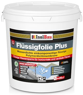 Isolbau Flüssigfolie PLUS 25kg - Dichtfolie für innen & Außenbereich - für Wand & Boden - Balkonabdichtung, Terrasse - Lösemittelfreie, wasserdichte Abdichtung Dichtmasse