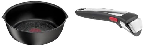 Tefal Ingenio Poêle profonde 26 cm, Induction, Revêtement antiadhésif, Indicateur & Ingenio Poignée amovible Premium noire, Empilable, Verrouillage sécurité 3 points, Supporte jusqu'à 10 kg