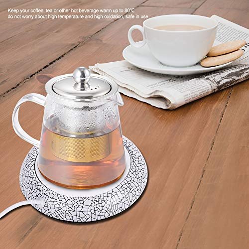 FOLOSAFENAR Kaffeewärmer, Kaffeewärmerplatte 80 ℃ USB Warmhalten für Tee und Kaffee (Weißes Porzellanmuster)