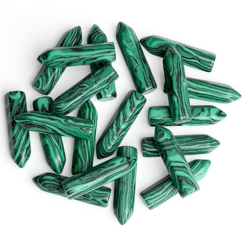 GUJOXILA 10PCS Malachit Edelsteine Kristalle Sets Heilung Kristall Stein Kristallsäule Türme Hexagonal Punkt StäbeMeditation Energie Bulk Sechseckige Punkte Reiki Palmenstein
