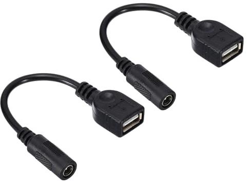 PATIKIL 2 Pièces Câble d'Alimentation Femelle DC 5,5x2,1 mm Noir | Adaptateur de Fil Connecteur Cordon de Charge, vers Femelle USB de 0,5 Pied, pour Lampes de Table
