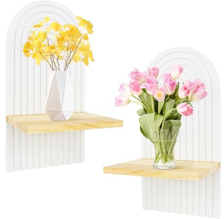 JOLIGAEA Wandregal Holz, Boho-Holzbrett Deko Regenbogen, Schwebenden Regalen, Schwebende Aufbewahrungsregale, Holzwandregale für Dekoration und Präsentation, Wohnzimmer, Schlafzimmer, 35 * 18 * 12CM