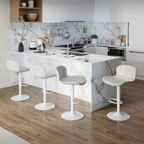 Youhauchair Barhocker 4er Set, Barhocker Höhenverstellbar aus Kunstleder, wasserdicht und verschleißfest, Barhocker mit Lehne, Drehbarer bar Stool, modern, Weiß
